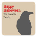 Dark raven bird silhouette happy halloween favor sticker