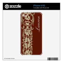 Dark reaspberry with gold flourish iPhone 4S decals