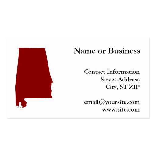 Dark Red Alabama Shape Business Card Templates (front side)