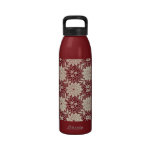 dark red and ecru floral lattice pattern drinking bottles