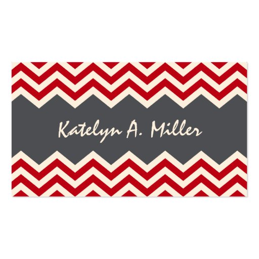 Dark red and grey chevron pattern calling card business card template (front side)
