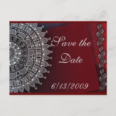 Dark red and silver design postcard
