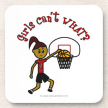 Dark Red Basketball Girl Beverage Coasters
