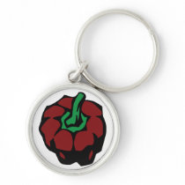 Dark Red bell pepper top view graphic Keychain