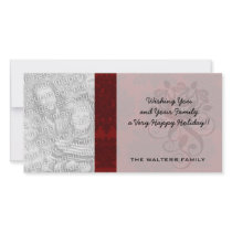 dark red bold damask design photo card