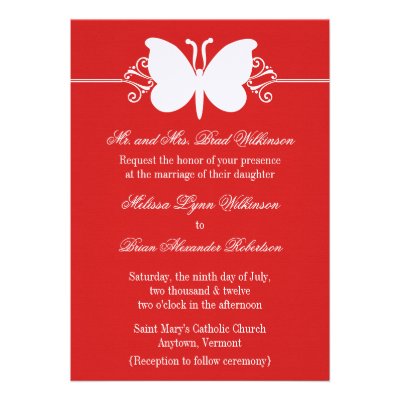Dark Red Butterfly Swirls Wedding Invite