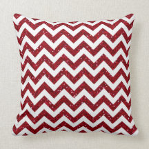 Dark Red Glitter Chevron Pattern Pillow