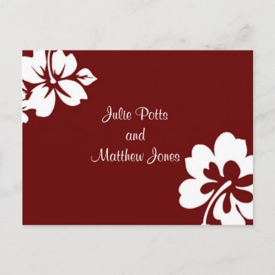 Dark Red Hibiscus Wedding Invitation Postcards by BeforeandAfter IDos