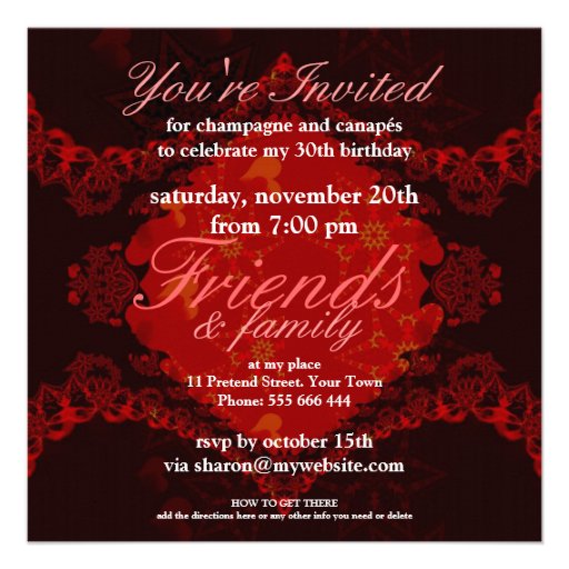 Dark Red Lace Exotic Birthday Party  Invitation