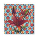 Dark Red Lily on Oriental Pattern magnets by JuJuGarden Dark Red Lily on Oriental Pattern magnets