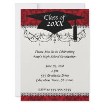 dark red on red damask two tone pattern graduation announcements