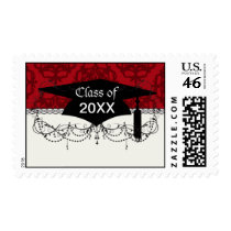 dark red on red damask two tone pattern graduation postage stamps