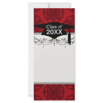 dark red on red damask two tone pattern graduation rack card design