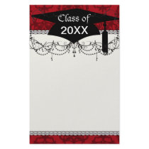 dark red on red damask two tone pattern graduation stationery paper