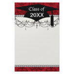 dark red on red damask two tone pattern graduation stationery paper