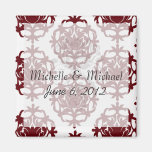 dark red on white leafy damask pattern magnet