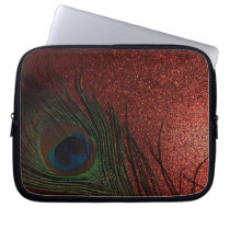 Dark Red Peacock Still Life laptop sleeves