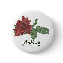 Dark Red Rose Name Tag Buttons
