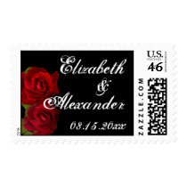 Dark red roses gothic custom name wedding postage stamps
