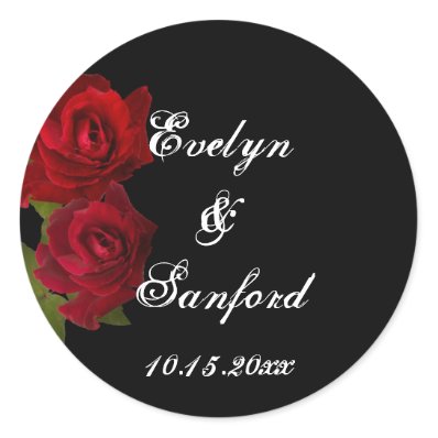 Dark red roses gothic wedding favor name tag label stickers