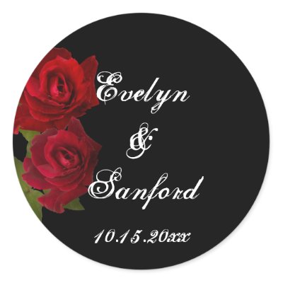 Dark red roses gothic wedding favor name tag label stickers by FidesDesign