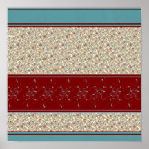 Dark Red & Teal Bordered Floral design Print