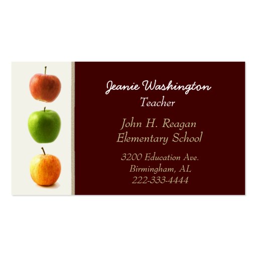 Dark Red with Apples Teacher's Business Card (front side)