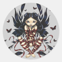 art, ribbon, ribbons, butterfly, butterflies, black butterfly, black butterflies, fantasy, eye, eyes, big eye, big eyed, jasmine, becket-griffith, becket, griffith, jasmine becket-griffith, jasmin, strangeling, artist, goth, gothic, fairy, gothic fairy, faery, fairies, faerie, fairie, lowbrow, low brow, big eyes, strangling, fantasy art, original, lowbrow art, pop, surrealism, pop surrealist, painting, Klistermærke med brugerdefineret grafisk design