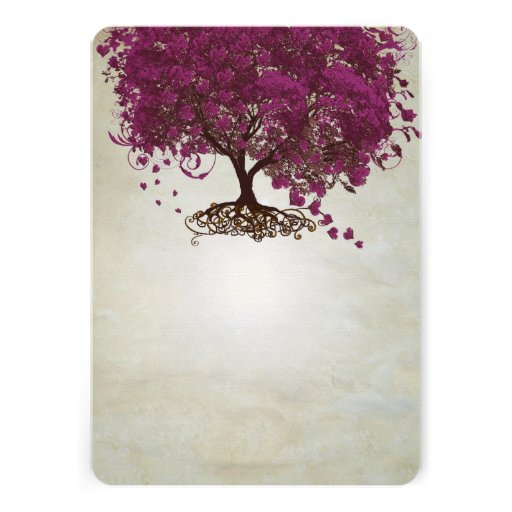 Dark Sangria Heart Leaf Tree Wedding Invites