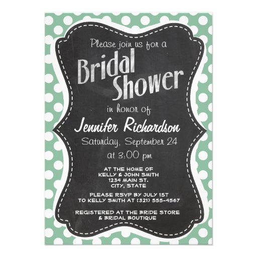 Dark Sea Green Polka Dots; Retro Chalkboard look Invites