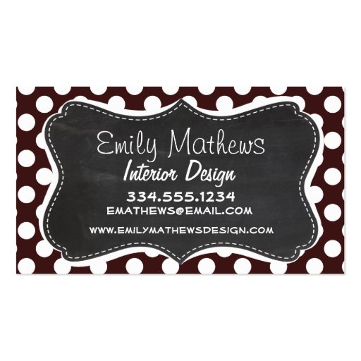Dark Sienna Polka Dots; Retro Chalkboard Business Card (front side)