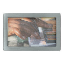 dark skin hands playing piano keyboard grunge rectangular belt buckle