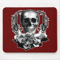 Dark- Skull Guns and Roses Black and White mousepads