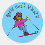 Dark Snow Skier Round Sticker