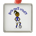 Dark Soccer Girl in Blue Christmas Ornaments