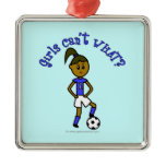 Dark Soccer Girl in Blue Christmas Ornaments