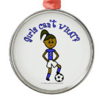 Dark Soccer Girl in Blue Christmas Ornaments