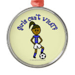 Dark Soccer Girl in Blue Christmas Tree Ornament