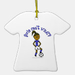 Dark Soccer Girl in Blue Christmas Tree Ornaments