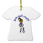 Dark Soccer Girl in Blue Christmas Tree Ornaments