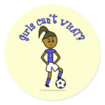 Dark Soccer Girl in Blue Round Sticker