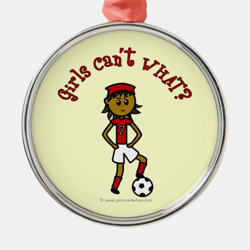 Dark Soccer Girl in Red Christmas Ornaments