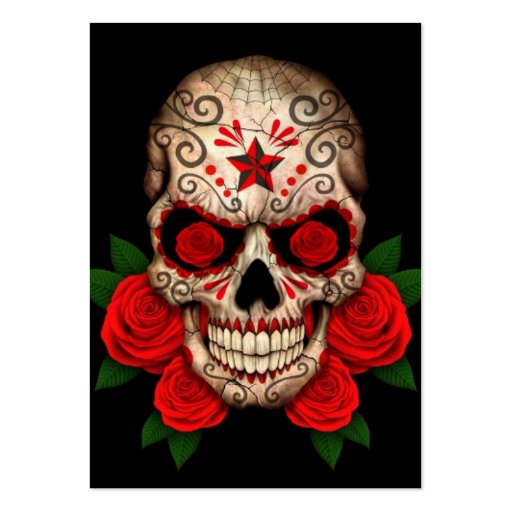 Dark Sugar Skull with Red Roses Business Card (front side)