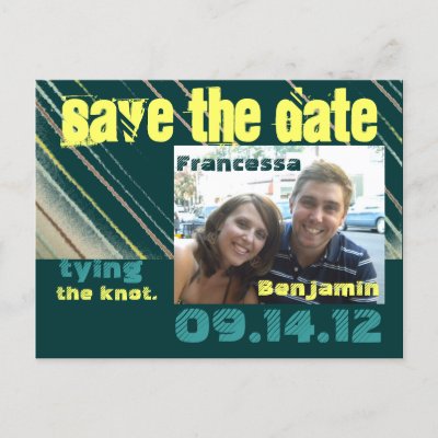 Dark Teal and Butter Yellow Save the Date Postcard by BonnieHeart