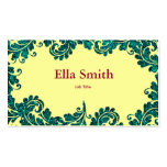 Dark teal and yellow  Damask business card