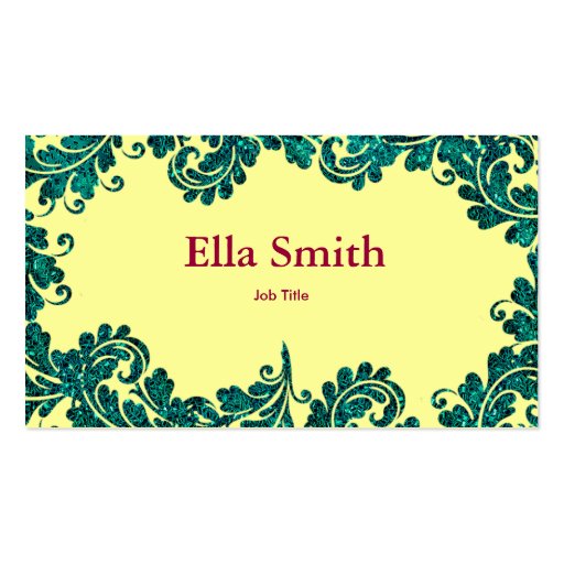 Dark teal and yellow  Damask business card