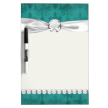 dark teal blue green distressed damask Dry-Erase whiteboard
