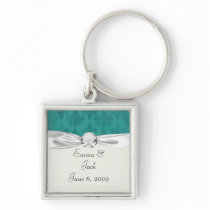 dark teal blue green distressed damask keychains