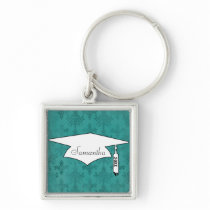 dark teal blue green distressed damask key chains