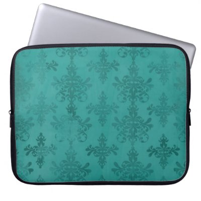 dark teal blue green distressed damask laptop sleeve